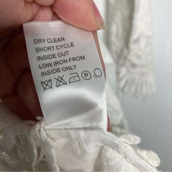 etcetera blouse Size 4 White Sheer Lace Trim Linen Blend Top Breathable - Picture 6 of 9